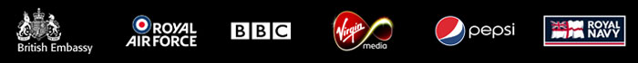 ABBA Tribute British Embassy, Royal Air Force, BBC. Virgin Media, Pepsi, Royal Navy